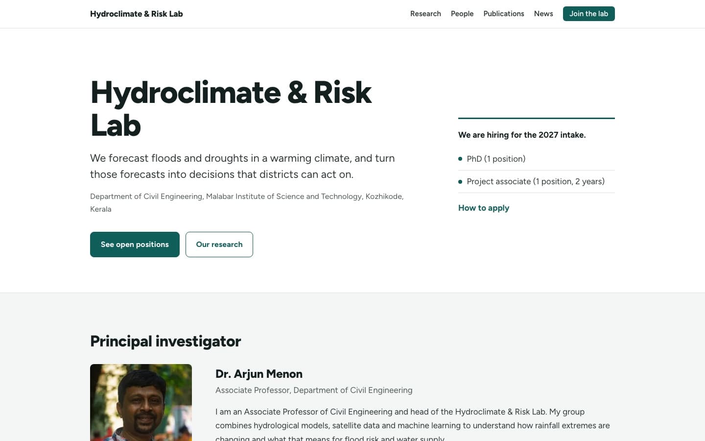Screenshot of the Research Lab template